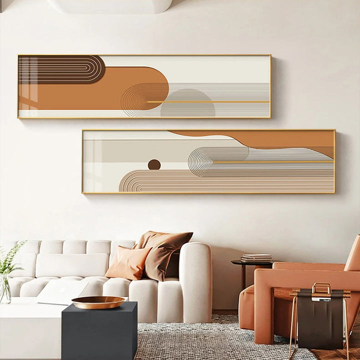 Geometriske kurvelinjer jordtoner veggkunst Fine Art lerretsutskrifter Moderne bredformatbilder for stuen over sofaen kunst for over sengen | Skanto