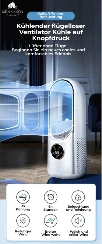 Airevo Air Cooler | Blad-løs USB Vifte | 6 Nivåer | Stille & Med Timer | Luftfukting | Skanto