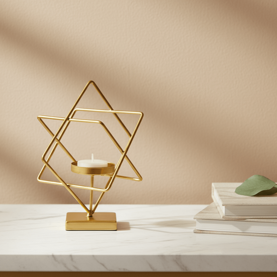 Skanto | Aurelios Golden Candle Holder | Elegant Metal Candle Stand for Living and Dining Table Decoration