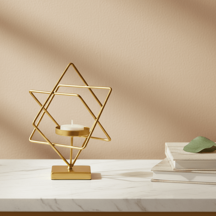 Skanto | Aurelios Golden Candle Holder | Elegant Metal Candle Stand for Living and Dining Table Decoration