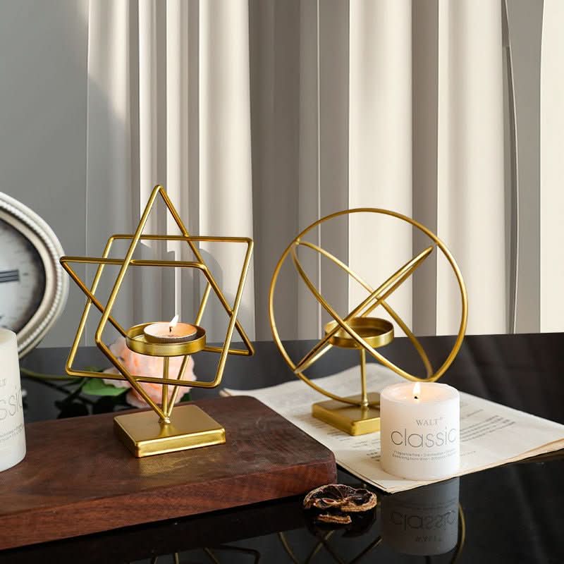 Skanto | Aurelios Golden Candle Holder | Elegant Metal Candle Stand for Living and Dining Table Decoration