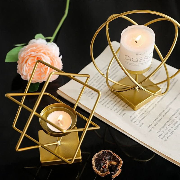 Skanto | Aurelios Golden Candle Holder | Elegant Metal Candle Stand for Living and Dining Table Decoration