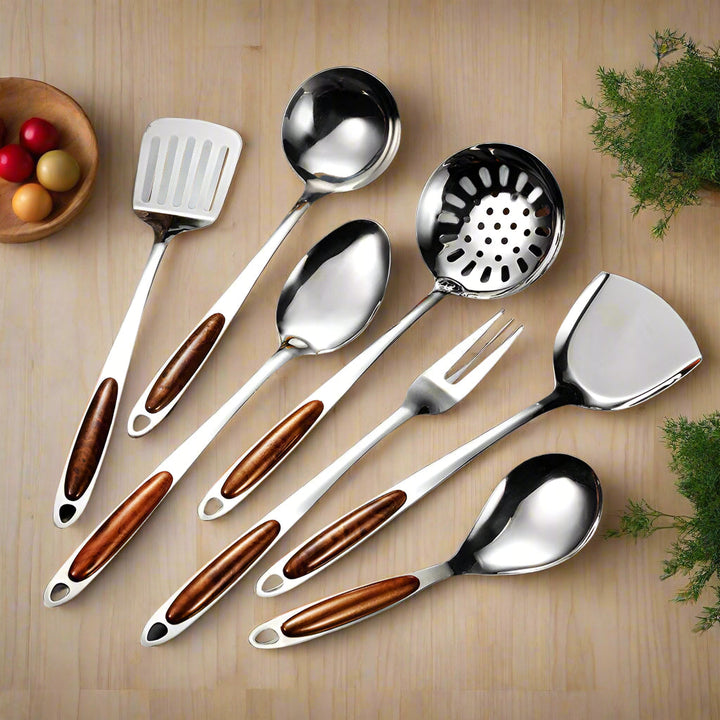 Skanto | Rustfritt Stål Kjøkkenredskap Set | 10-Delt Matlagingsverktøy for Hjemmekokker & Baking