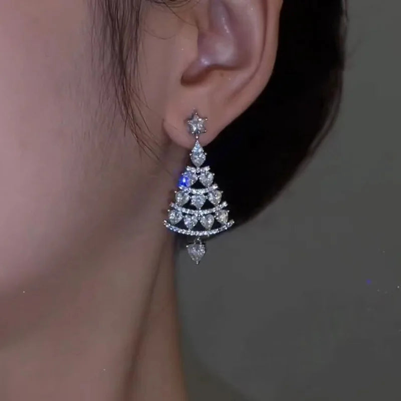 Skanto | Aurélia Kerstboom Øredobber – Gull & Sølv med Rhinestones, Festlig Luxe for Damer
