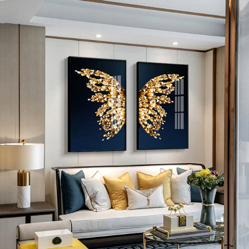 Gullne Sommerfugl vinger Boutique Abstrakt Veggkunst Fin Kunst Lerret utskrifter Moderne Bilder For Luksuriøs Stue Soverom Stilfull Glamour Boliginnredning | Skanto