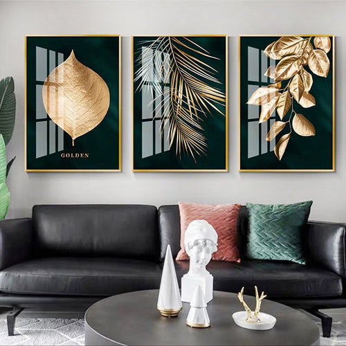 Gyldent blad veggkunst minimalistisk nordisk tropisk planter fin kunst lerrettrykk bilder for stue spisestue kunstdekor | Skanto