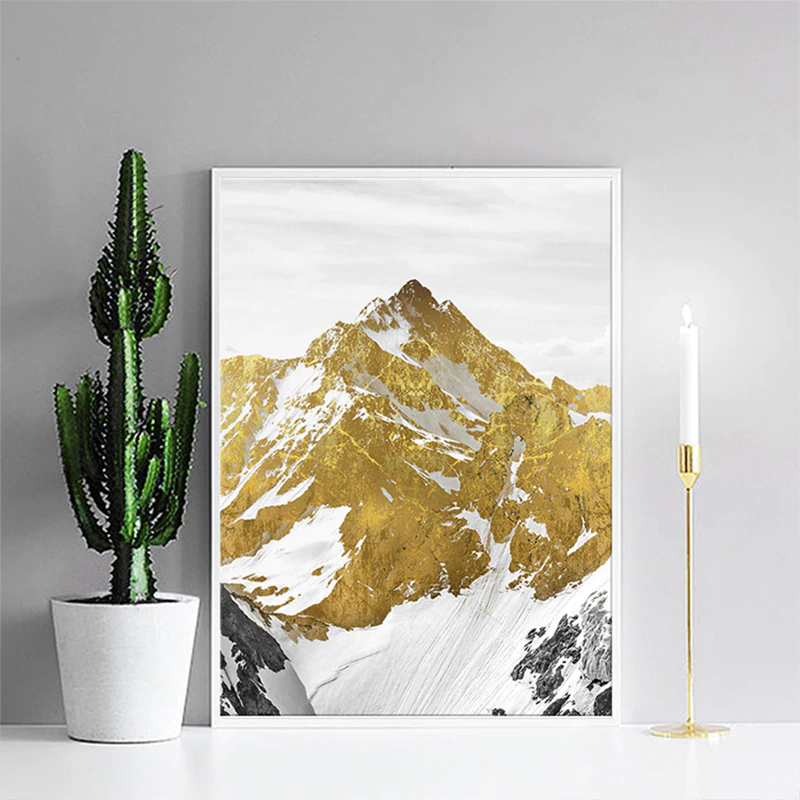 Mystisk Gylden Fjellandskap Veggkunst Fine Art Lerretsutskrifter Abstrakte Nordiske Bilder For Moderne Bolig | Skanto