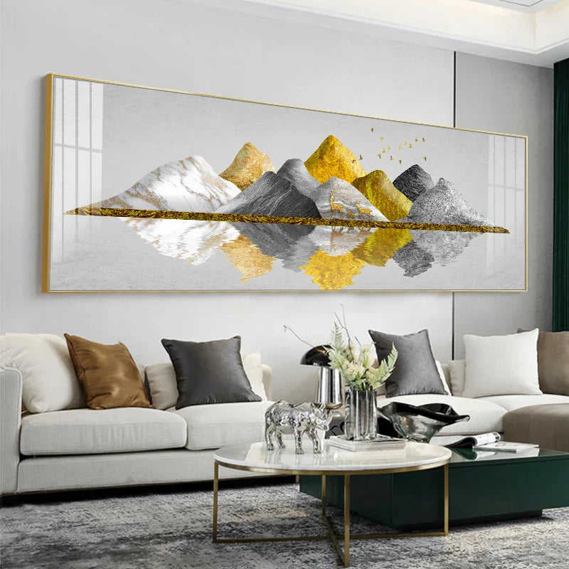 Golden Mountain Landskap Bredformat Veggkunst Fineart Lerretsutskrifter Store Størrelser Bilder For Over Sofaen Bilde For Over Sengen | Skanto