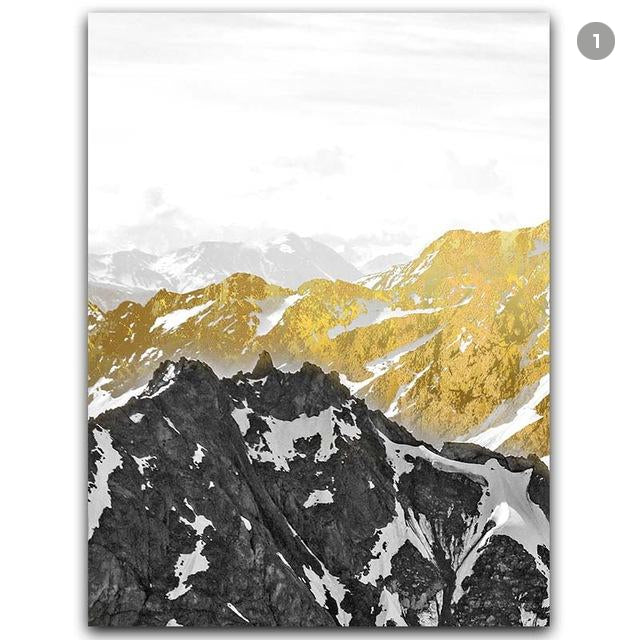 Mystisk Gylden Fjellandskap Veggkunst Fine Art Lerretsutskrifter Abstrakte Nordiske Bilder For Moderne Bolig | Skanto