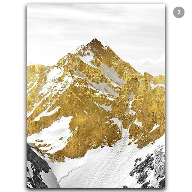 Mystisk Gylden Fjellandskap Veggkunst Fine Art Lerretsutskrifter Abstrakte Nordiske Bilder For Moderne Bolig | Skanto