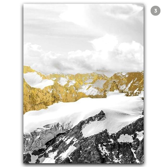Mystisk Gylden Fjellandskap Veggkunst Fine Art Lerretsutskrifter Abstrakte Nordiske Bilder For Moderne Bolig | Skanto