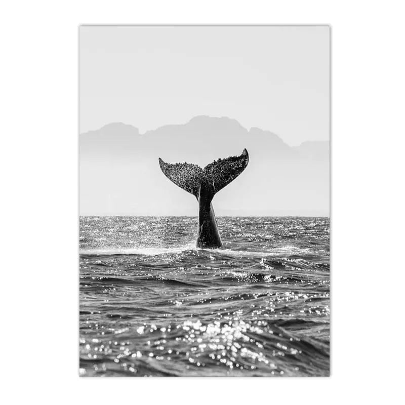 Gode vibber Bare svart hvit hval plakat Nordiske bilder av rolig veggkunst Fin kunst lerret utskrifter Galleri veggkunst utskrifter for moderne bolig | Skanto
