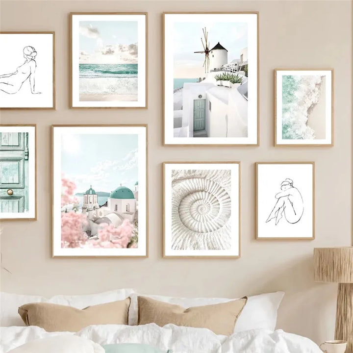 Gresk Øy Landskap Galleri Veggkunst Fine Art Lerrettrykk Bilder fra Santorini Plakater for Stue Soverom Inspirerende Kunst for Moderne Bolig | Skanto