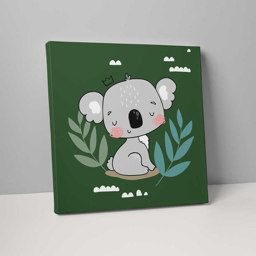 Boho Safari Jungle Koala Mørkegrønn og Grå på Lerret