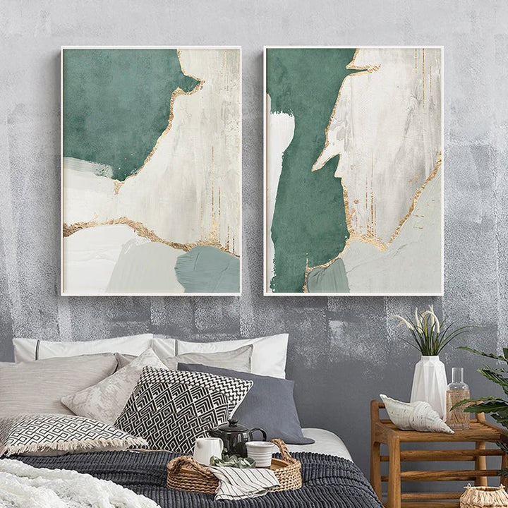 Grønn Brun Nordisk Abstrakt Geomorf Veggkunst Fine Kunstler lerrettrykk Bilder For Moderne Leilighet Stue Kontor Kunst Dekor | Skanto