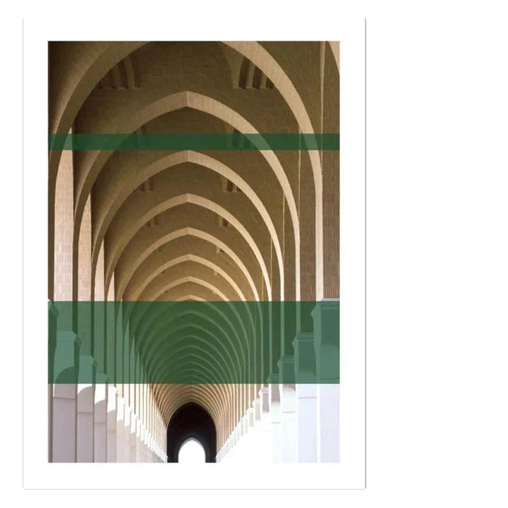 Grønne striper Lagde buer Veggkunst Fine kunsttrykk Klassisk arkitektonisk abstrakte bilder For moderne leilighet Stue Spisestue kunst dekor | Skanto