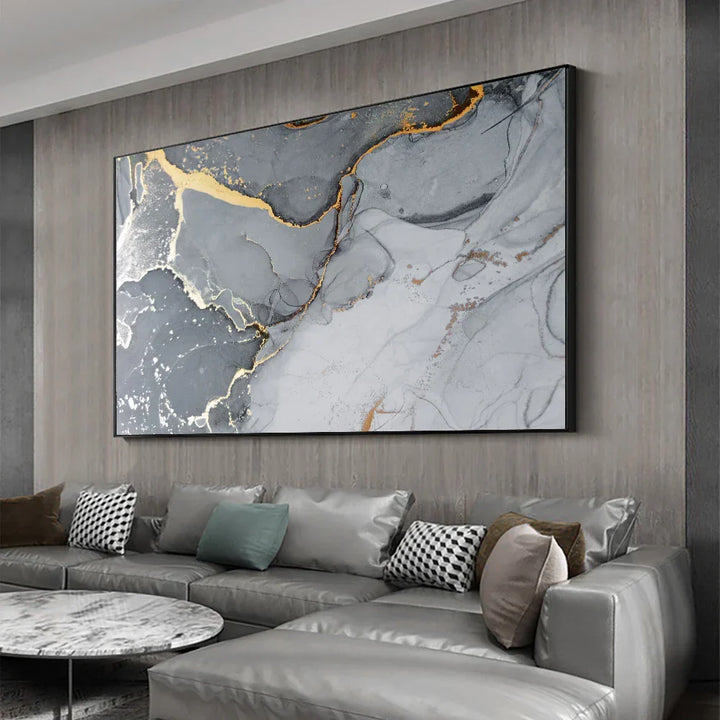 Goldåren Grå Marmorplate Veggkunst Fine Art Lerretsutskrift Plakat Abstrakt Bilde For Over Sofa Moderne Stueinnredning | Skanto