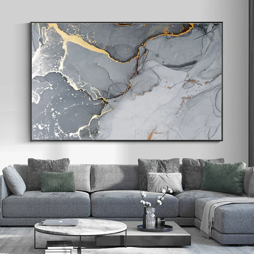 Goldåren Grå Marmorplate Veggkunst Fine Art Lerretsutskrift Plakat Abstrakt Bilde For Over Sofa Moderne Stueinnredning | Skanto