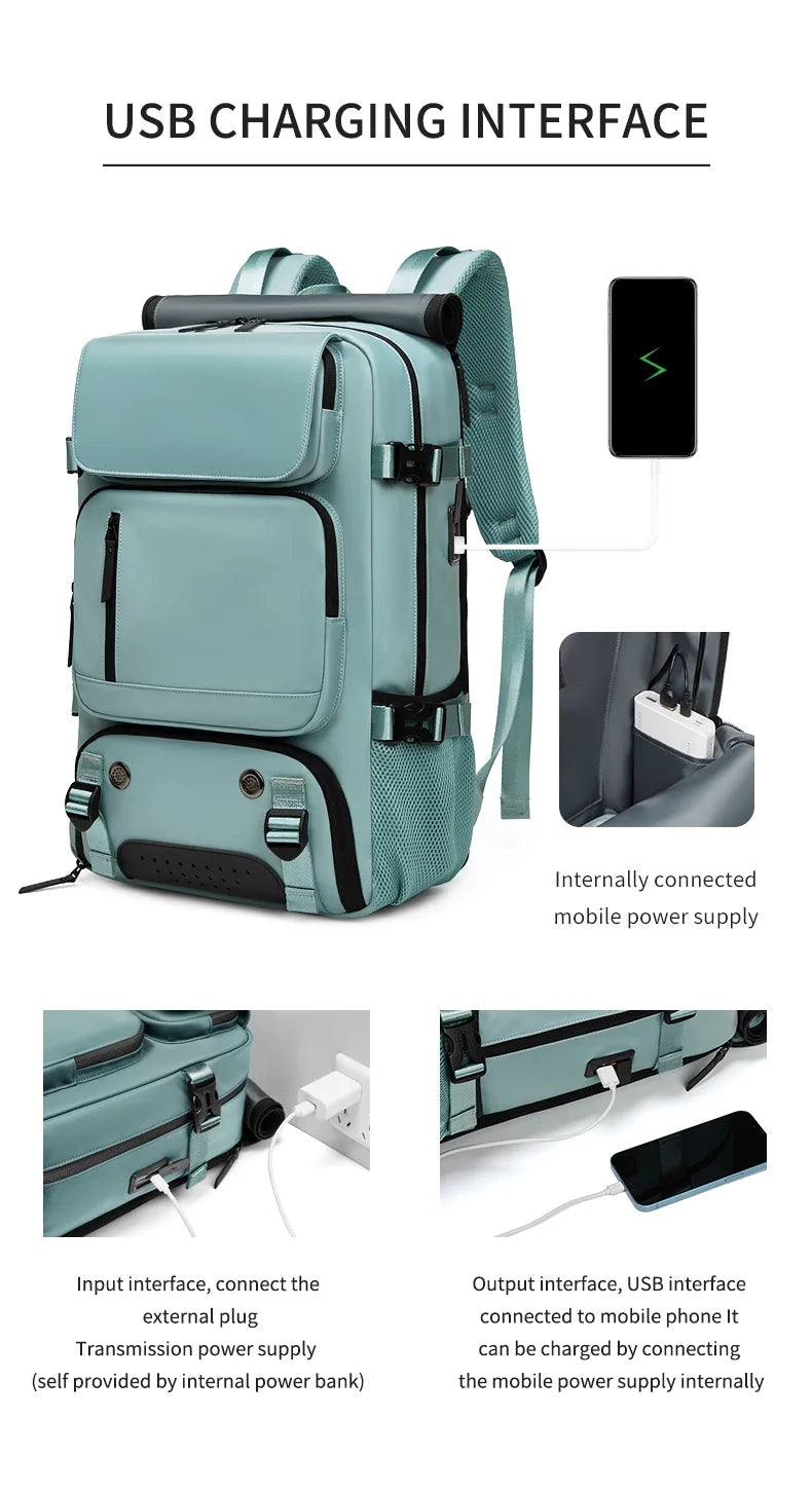 Skanto | TRAVELMAX Pack – Stor vanntett reise ryggsekk med USB-ladeport