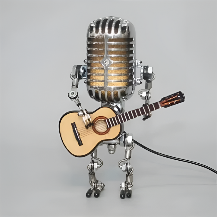 Robotlampe med gitar – LED-dekorasjon i vintagestil til skrivebordet