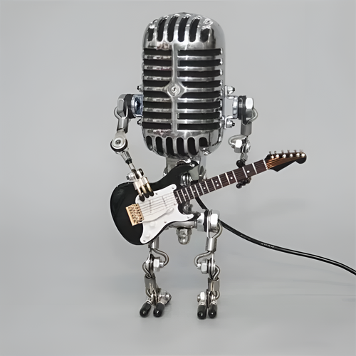 Robotlampe med gitar – LED-dekorasjon i vintagestil til skrivebordet