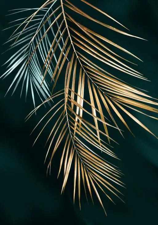Sett med 3 deler Gyldent blad veggkunst Minimalistisk nordisk tropisk planter Fin kunst lerret trykk bilder for stue spisestue kunst dekor | Skanto