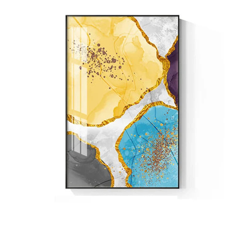 Abstrakt blå gul grå marmor trykk veggkunst fine art lerret trykk bilder for moderne leilighet stue hjemmekontor kunst dekor | Skanto