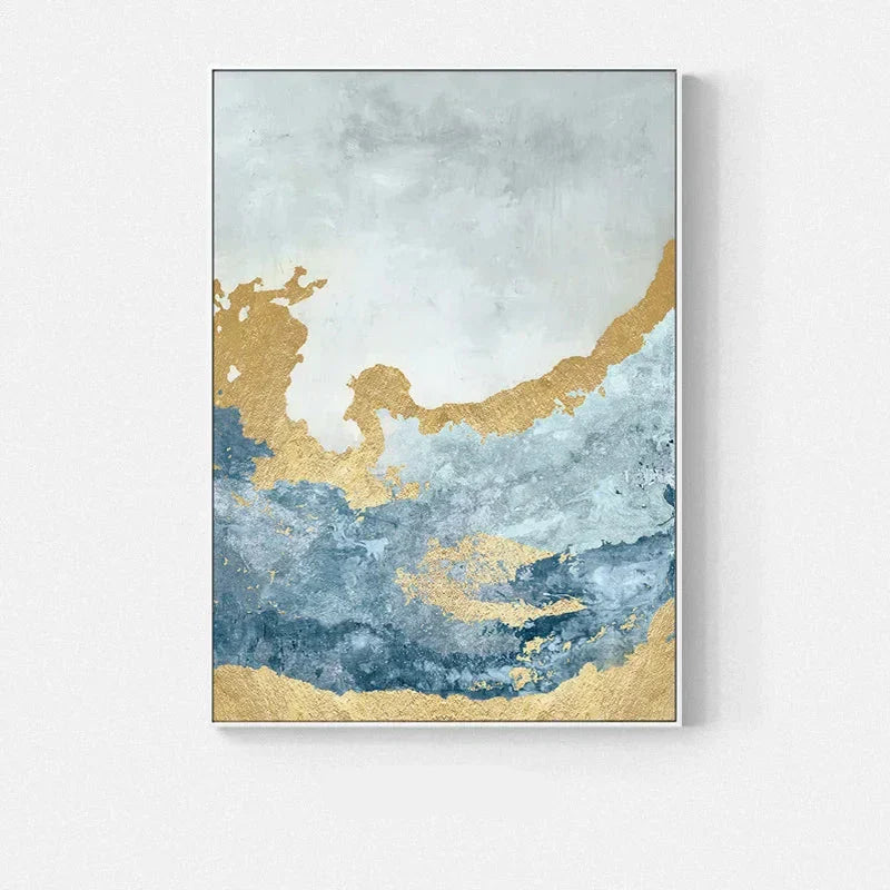 Blå Gull Havspray Kystabstrakt Veggkunst Fin Kunst Lerretstrykk Marmor Bilder For Stue Spisestue Kunst For Moderne Interiører | Skanto