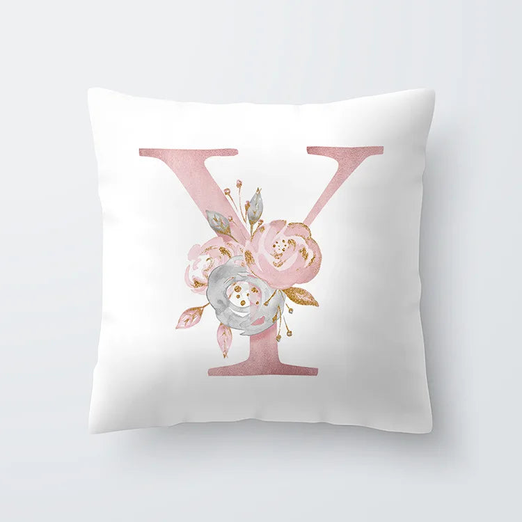 Rosa Gylden Blomsterbokstav Putevar 45x45cm Putevar For Stue Sofa Kastepute Polyester Bomull Firkantede Putekover | Skanto