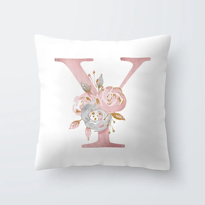 Rosa Gylden Blomsterbokstav Putevar 45x45cm Putevar For Stue Sofa Kastepute Polyester Bomull Firkantede Putekover | Skanto