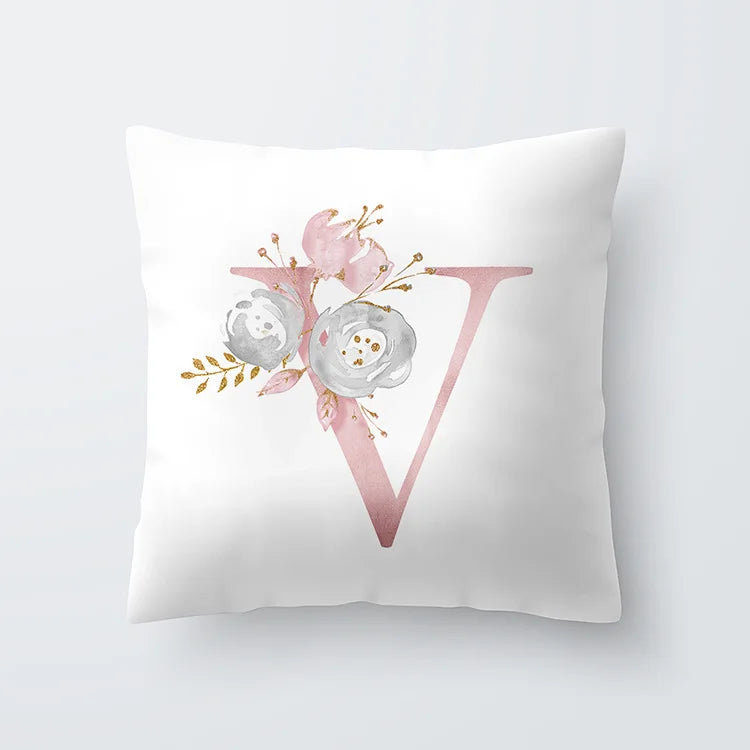 Rosa Gylden Blomsterbokstav Putevar 45x45cm Putevar For Stue Sofa Kastepute Polyester Bomull Firkantede Putekover | Skanto