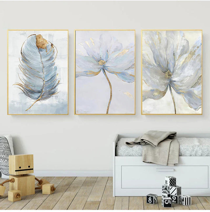 Enkel blå blomster veggkunst fine kunsttrykk på lerret moderne abstrakte botaniske bilder for stue soverom moderne interiør | Skanto