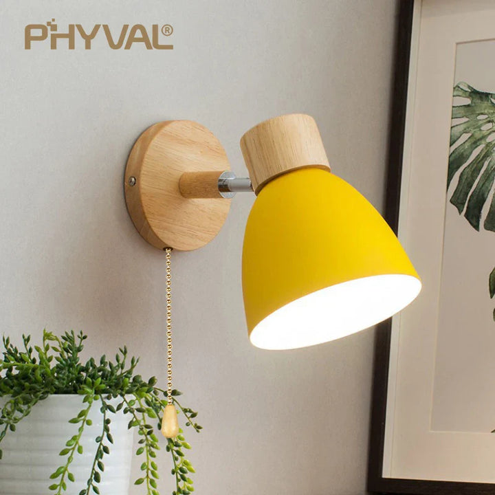 Skanto | LumoNord Macaron Vegglampe | Tre & Metall | 90° Svingbart Lyskildehode | Skandinavisk Design | E27 Sokkel (uten pære)