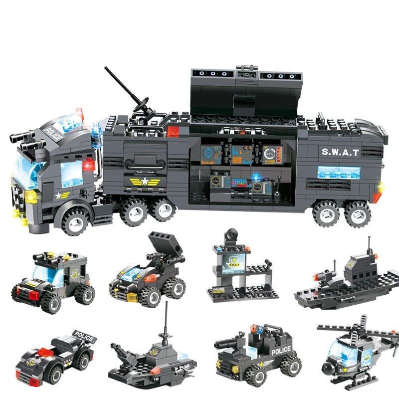 Skanto | 8 I 1 By Politibil Stasjon Byggesteinserie SWAT leketøy gave til barn