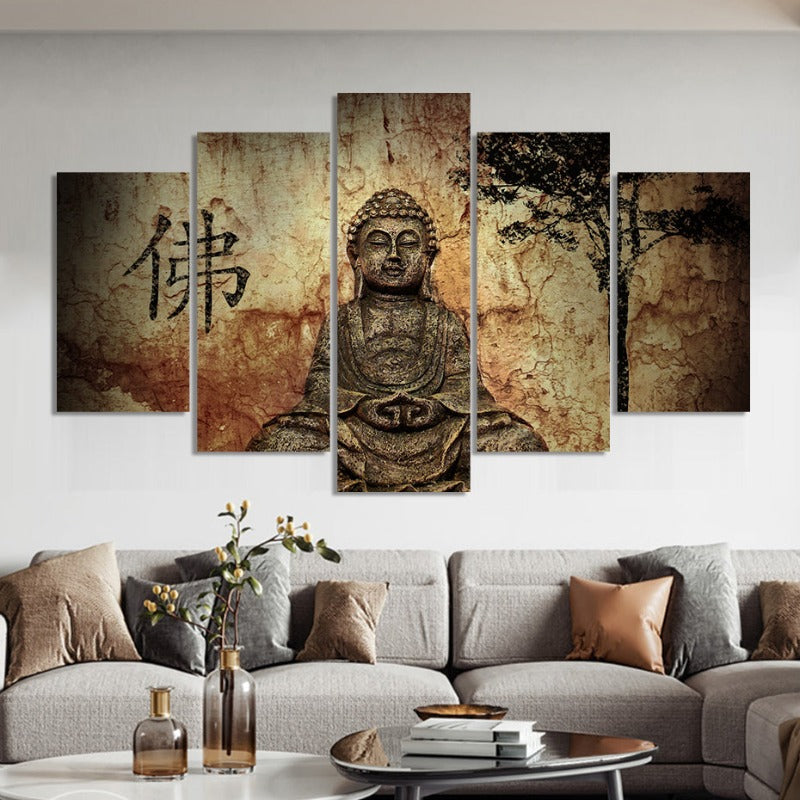 5 Styk Abstrakt Vintage Lord Buddha - Lerret Veggkunst Maleri | Skanto