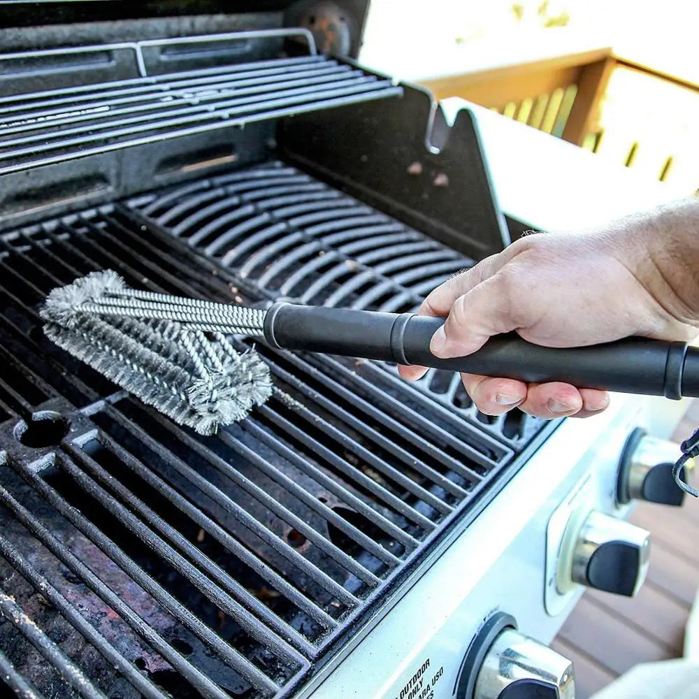 Skanto | FINDKING Grillrengjøringsbørste - BBQ-verktøy med 3 rustfrie børster i 1 - Beste grillrenser og BBQ-tilbehør