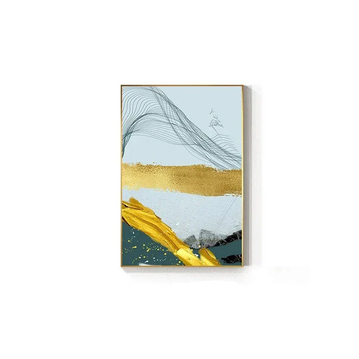 Blå Gylden Minimalistisk Veggkunst Fin Kunst Lærredstrykk Skandinaviske Abstrakte Bilder For Moderne Leilighet Stue Hjemmekontor Dekor | Skanto