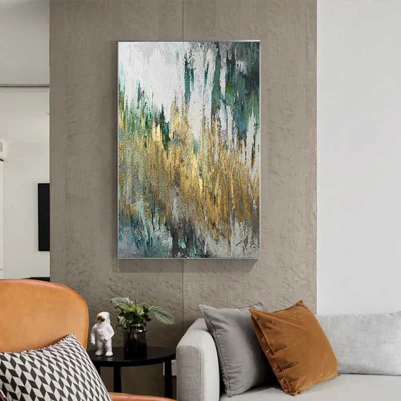Grønn Beige Gylden Abstrakt Veggkunst Fine Art Lerretsutskrifter Bilder For Moderne Leilighet Stue Spisestue Kunst Dekor | Skanto