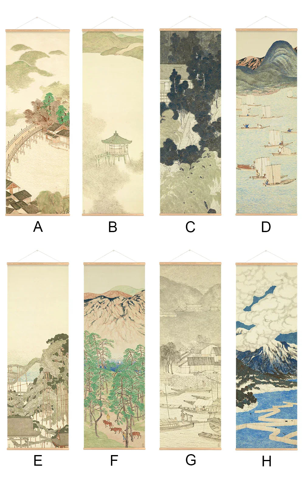 Japansk Ou-Mi Ukiyoe Rulleskriftsutskrift Poster Landskap Veggkunst Bilder Stue Vintage Maleri Bondegård Innredning