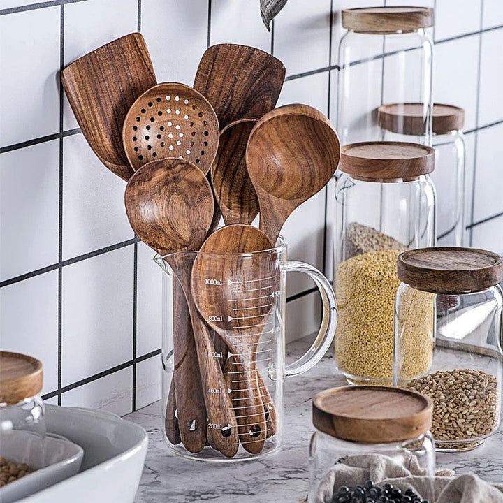 Skanto | TeakChef 7-dels Kjøkkenverktøy Sett – Premium Teak Kjøkkenverktøy for Stil & Funksjonalitet