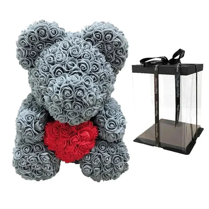 Rosen-Teddybär mit handgefertigten Schaumstoffrosen – 40 cm