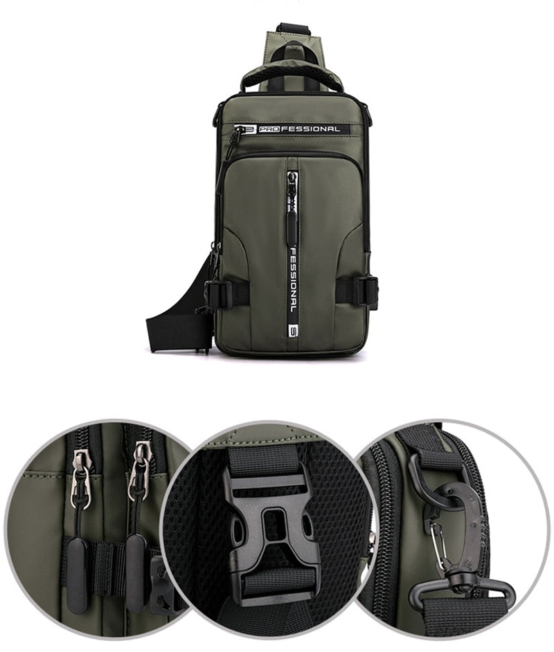 Skanto | Vanntett Oxford Crossbody Bag, Tyverisikkert Sling Bag, USB Lading & Flerlommes Design