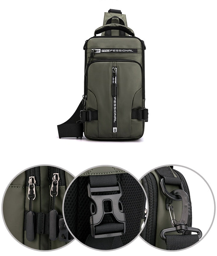 Skanto | Vanntett Oxford Crossbody Bag, Tyverisikkert Sling Bag, USB Lading & Flerlommes Design