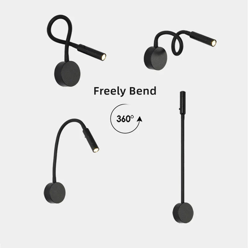 Skanto | Moderne Fleksibel LED Leselampe med Bryter for Soverom og Studie - 1W/3W