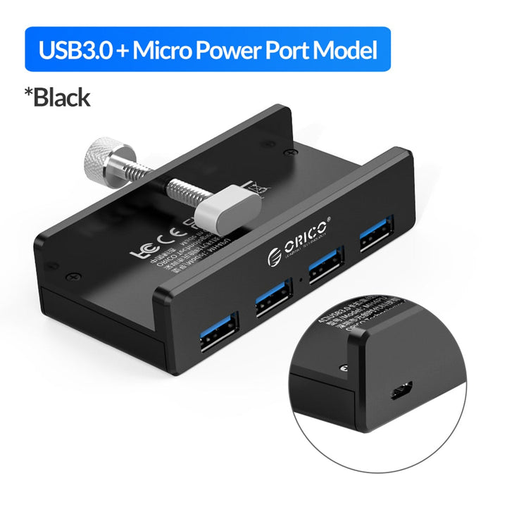 4 Port Klipp-Type USB 3.0 Aluminiums Hub | Skanto