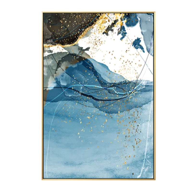 Abstrakt blå gul grå marmor trykk veggkunst fine art lerret trykk bilder for moderne leilighet stue hjemmekontor kunst dekor | Skanto