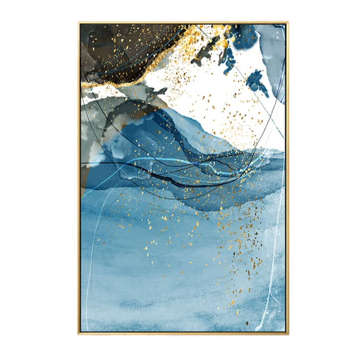 Abstrakt blå gul grå marmor trykk veggkunst fine art lerret trykk bilder for moderne leilighet stue hjemmekontor kunst dekor | Skanto