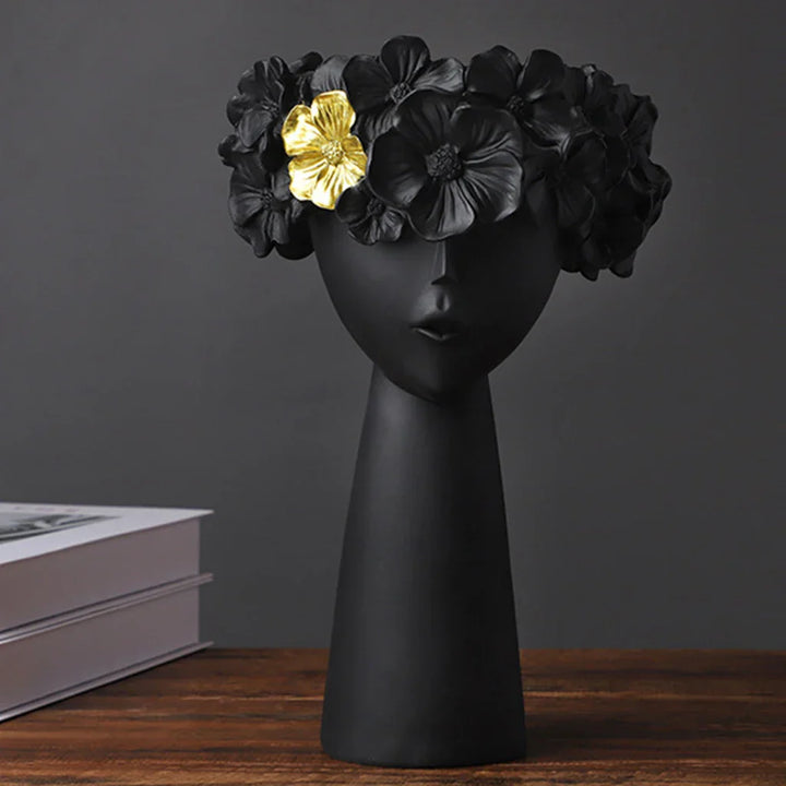 Skanto | Nordisk Jente Hode Blomst Harpiks Vase Statue Blomst Blomster Vaser for Kontor Skrivbord Tørkede Blomster Ornamenter Dekor Beholder