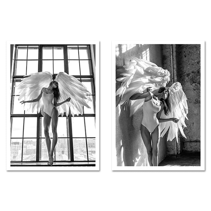 Pink Angel Wings Ballettdanser Veggkunst Fin Kunst Lerrettrykk Svart Hvit Motebilder For Stue Soverom Salong Kunst Dekor | Skanto