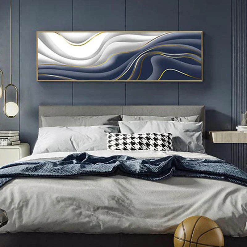 Moderne Abstrakt Grønn Grå Gull Flytende Bånd Veggkunst Fine Art Lærretutskrifter Høy Format Bilder For Stue Foyer Trapp Wall Decor | Skanto
